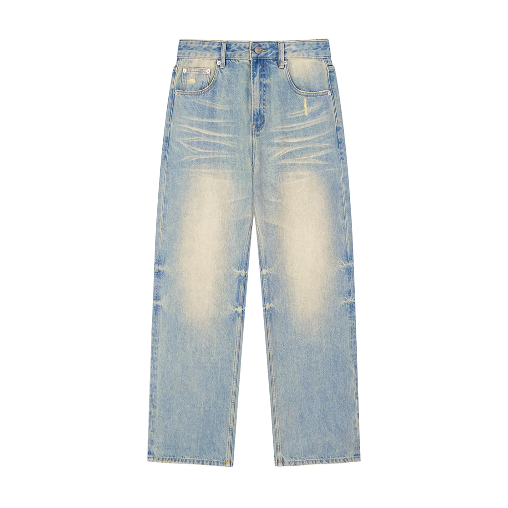 Sun Fade Raw Hem Denim Jeans