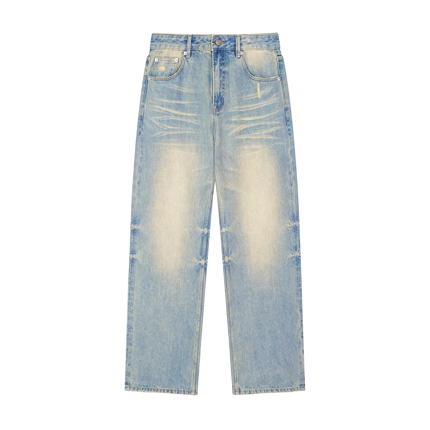 Sun Fade Raw Hem Denim Jeans