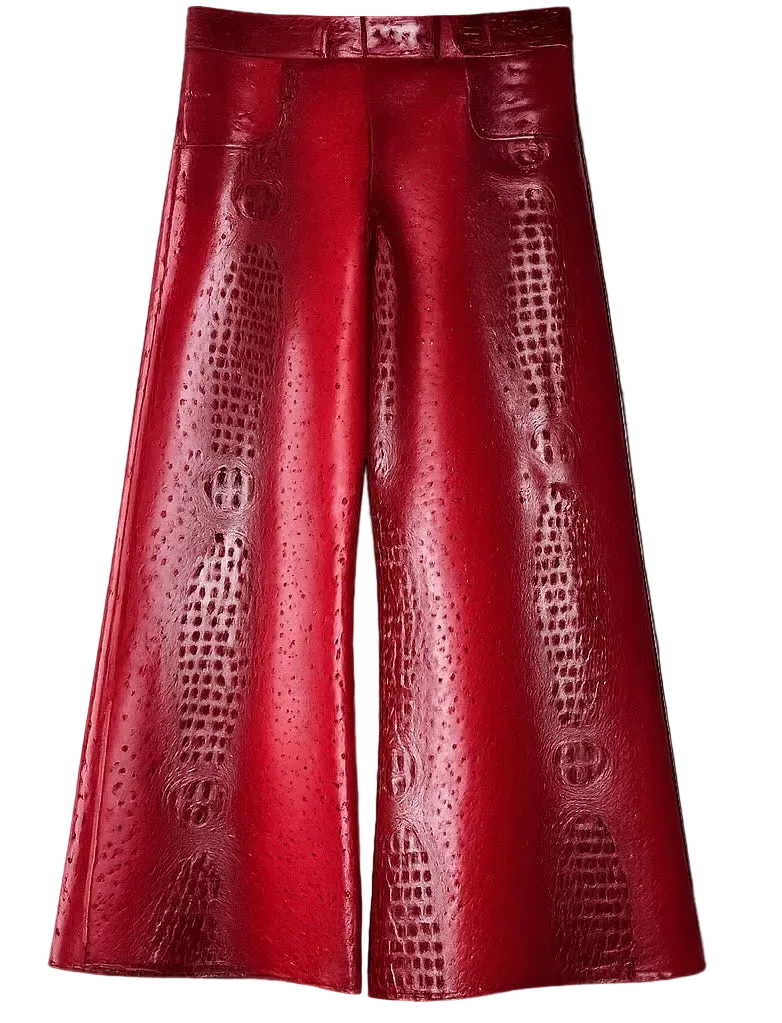 RED EXOTIC LEATHER TRHIM PANTS