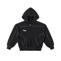 Contrast-Stitched Boxy Fleece Zip Hoodie